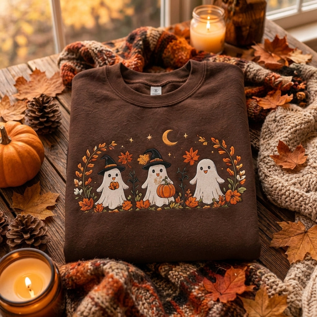 Halloween Ghost Embroidered Sweatshirt, Cute Fall Pumpkin Sweater, Spooky Season Sweatshirt, Witch Ghost Shirt, Halloween Gift