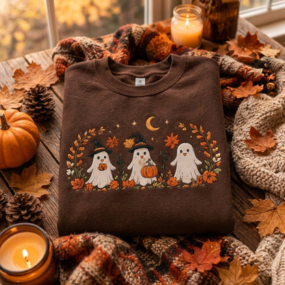 Halloween Ghost Embroidered Sweatshirt, Cute Fall Pumpkin Sweater, Spooky Season Sweatshirt, Witch Ghost Shirt, Halloween Gift