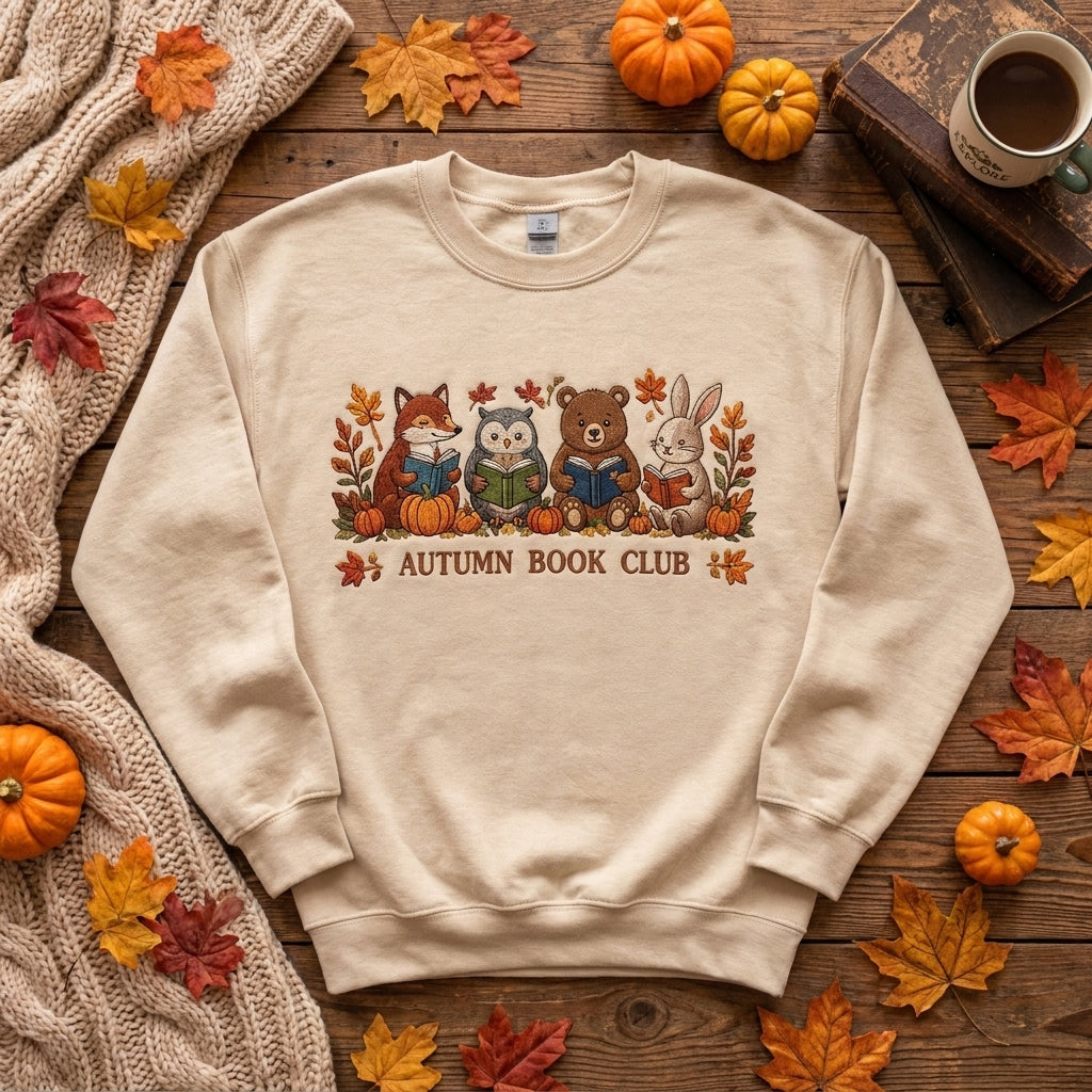 Autumn Book Club Embroidered Sweatshirt, Fall Book Lover Sweatshirt, Cozy Reading Sweater, Pumpkin Books Sweatshirt, Bookworm Gift