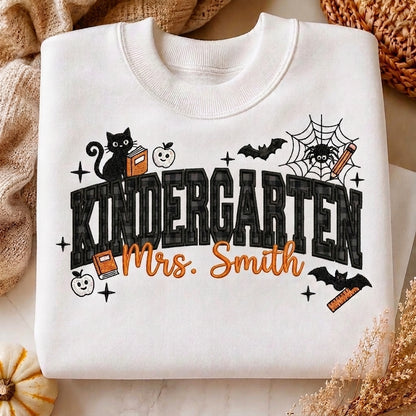 Halloween Teacher Sweatshirt, Personalized Teacher Crewneck, Embroidered Teacher Shirt, Spooky Teacher Pullover