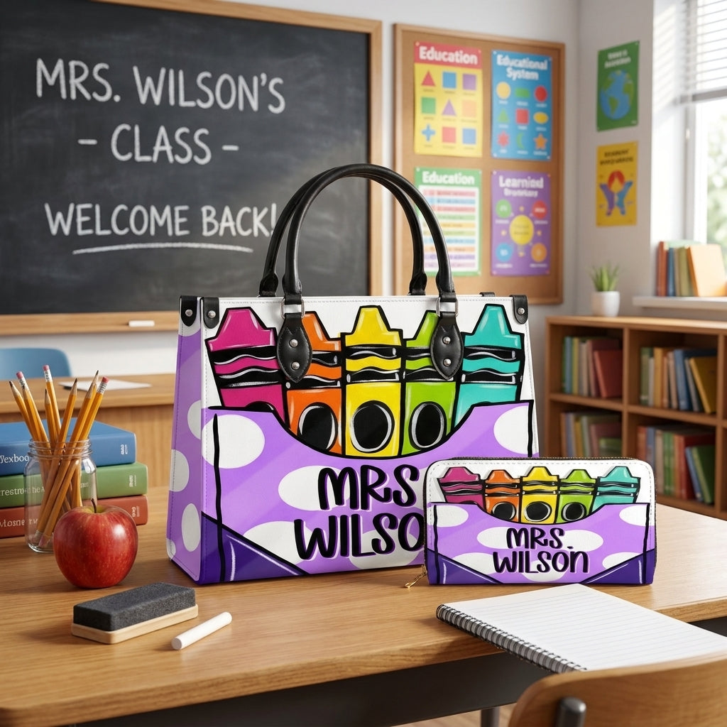 Colorful Crayon Box Personalized Leather Bag + Free Matching Leather Wallet