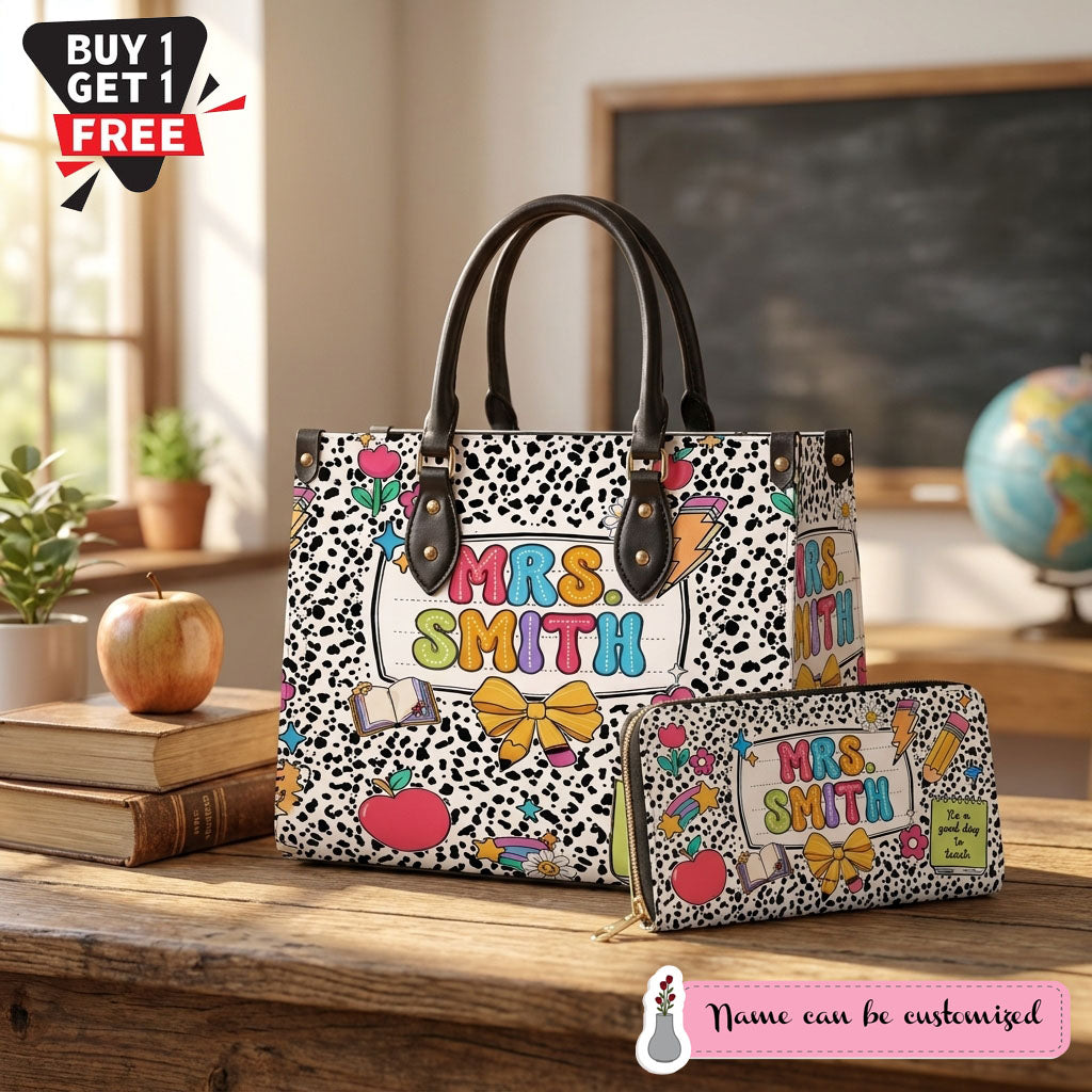 Teacher Name Back To School Personalized Leather Bag + FREE Matching Leather Wallet