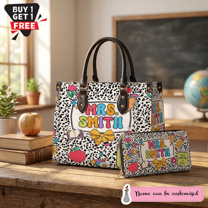 Teacher Name Back To School Personalized Leather Bag + FREE Matching Leather Wallet