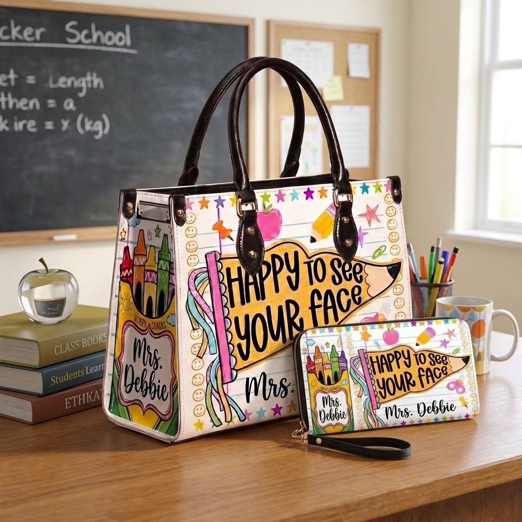 Happy To See Your Face Personalized Leather Bag + FREE Matching Leather Wallet