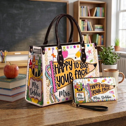 Happy To See Your Face Personalized Leather Bag + FREE Matching Leather Wallet