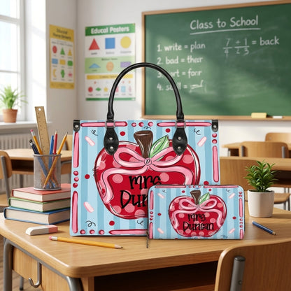 Coquette Apple Teacher Personalized Leather Bag + Free Matching Leather Wallet