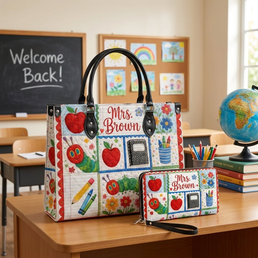 Teacher Patchwork Personalized Leather Bag + Free Matching Leather Wallet