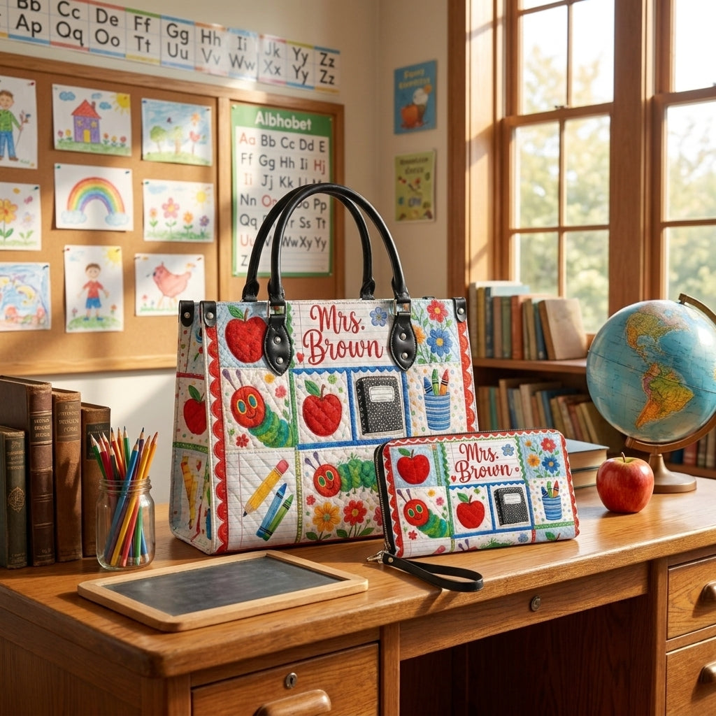 Teacher Patchwork Personalized Leather Bag + Free Matching Leather Wallet