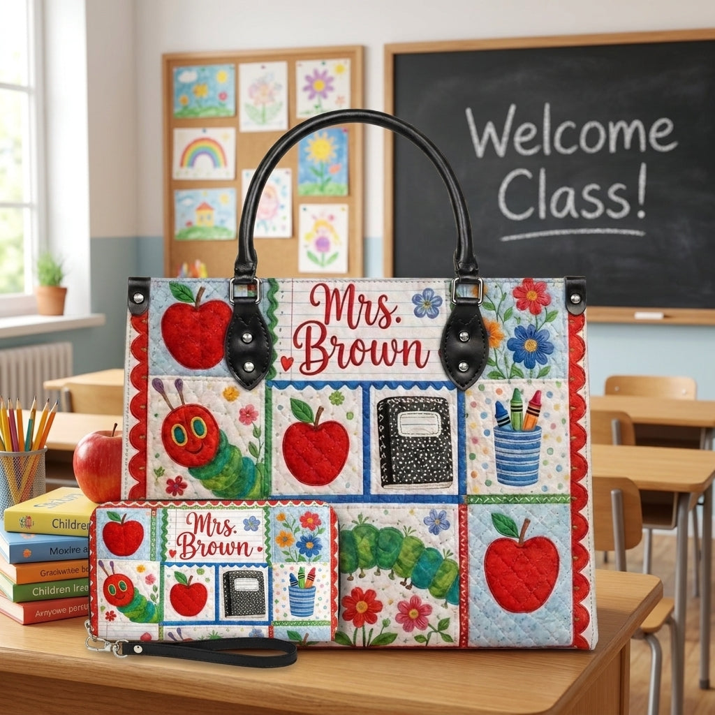 Teacher Patchwork Personalized Leather Bag + Free Matching Leather Wallet