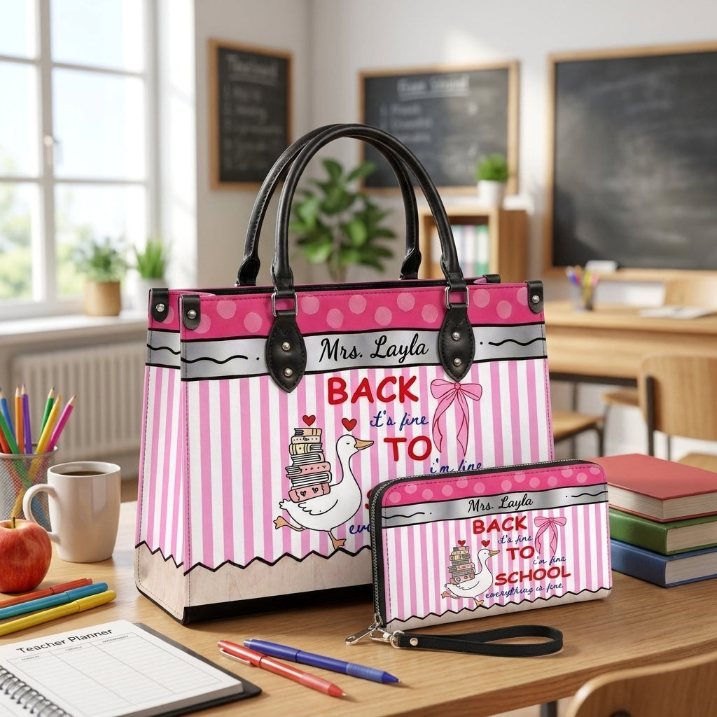 Back To School Silly Goose Personalized Leather Bag + FREE Matching Leather Wallet
