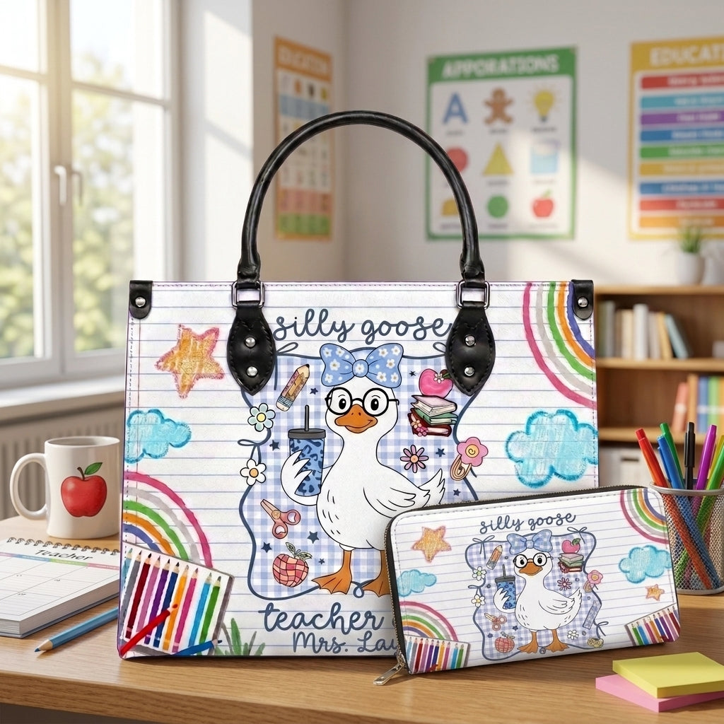 Silly Goose Teacher Club Personalized Leather Bag + FREE Matching Leather Wallet