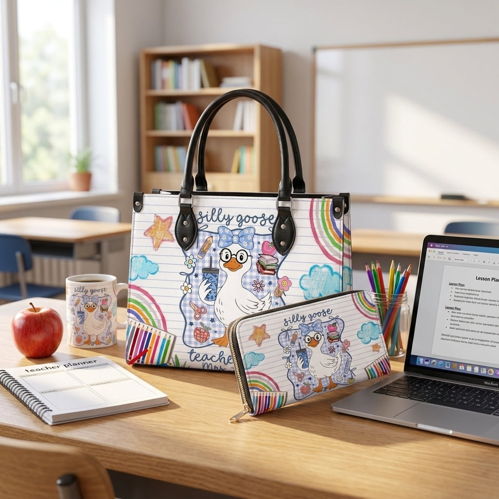 Silly Goose Teacher Club Personalized Leather Bag + FREE Matching Leather Wallet