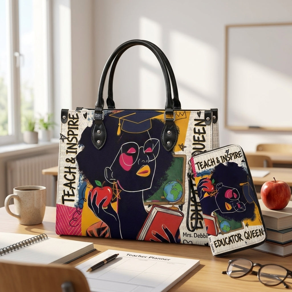Educator Queen Personalized Leather Bag + FREE Matching Leather Wallet
