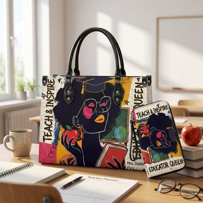 Educator Queen Personalized Leather Bag + FREE Matching Leather Wallet