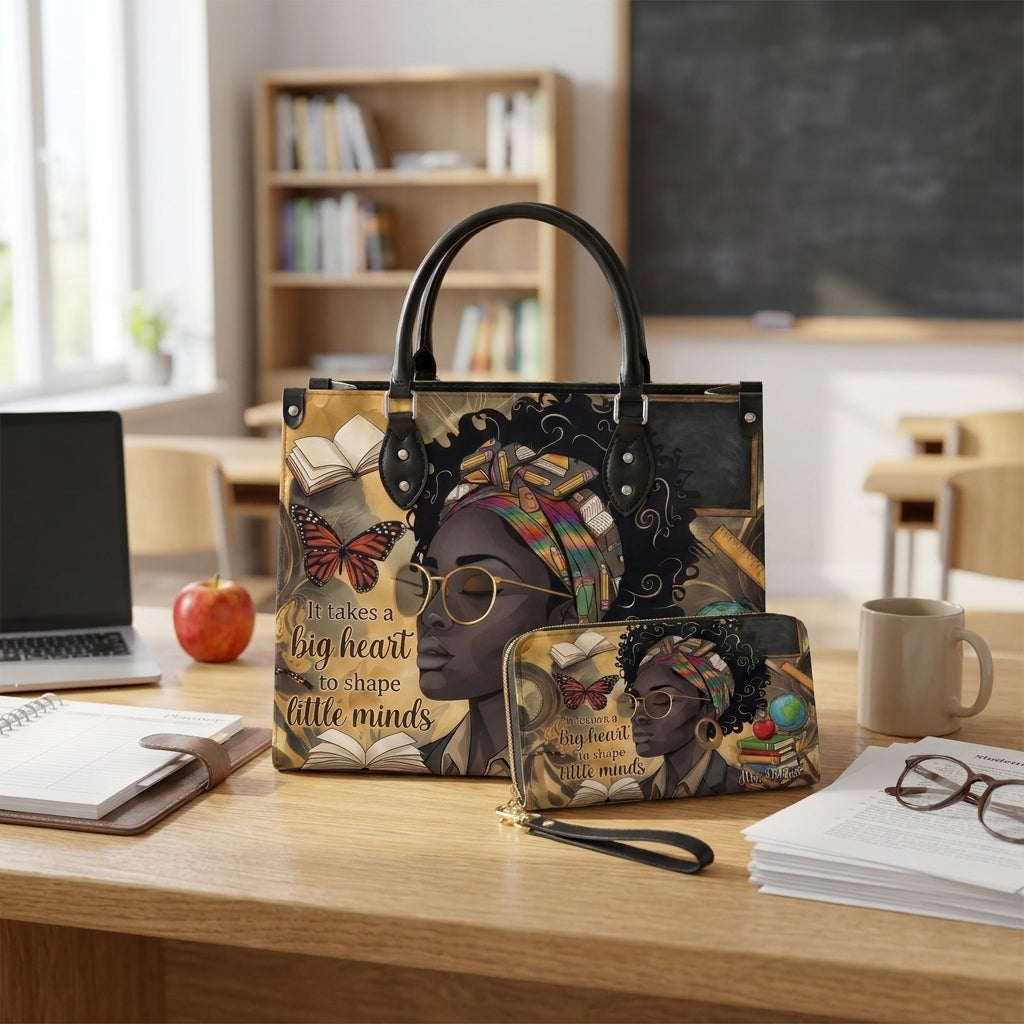 Big Heart to Shape Little Minds Personalized Leather Bag + FREE Matching Leather Wallet