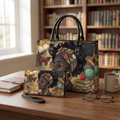 Big Heart to Shape Little Minds Personalized Leather Bag + FREE Matching Leather Wallet