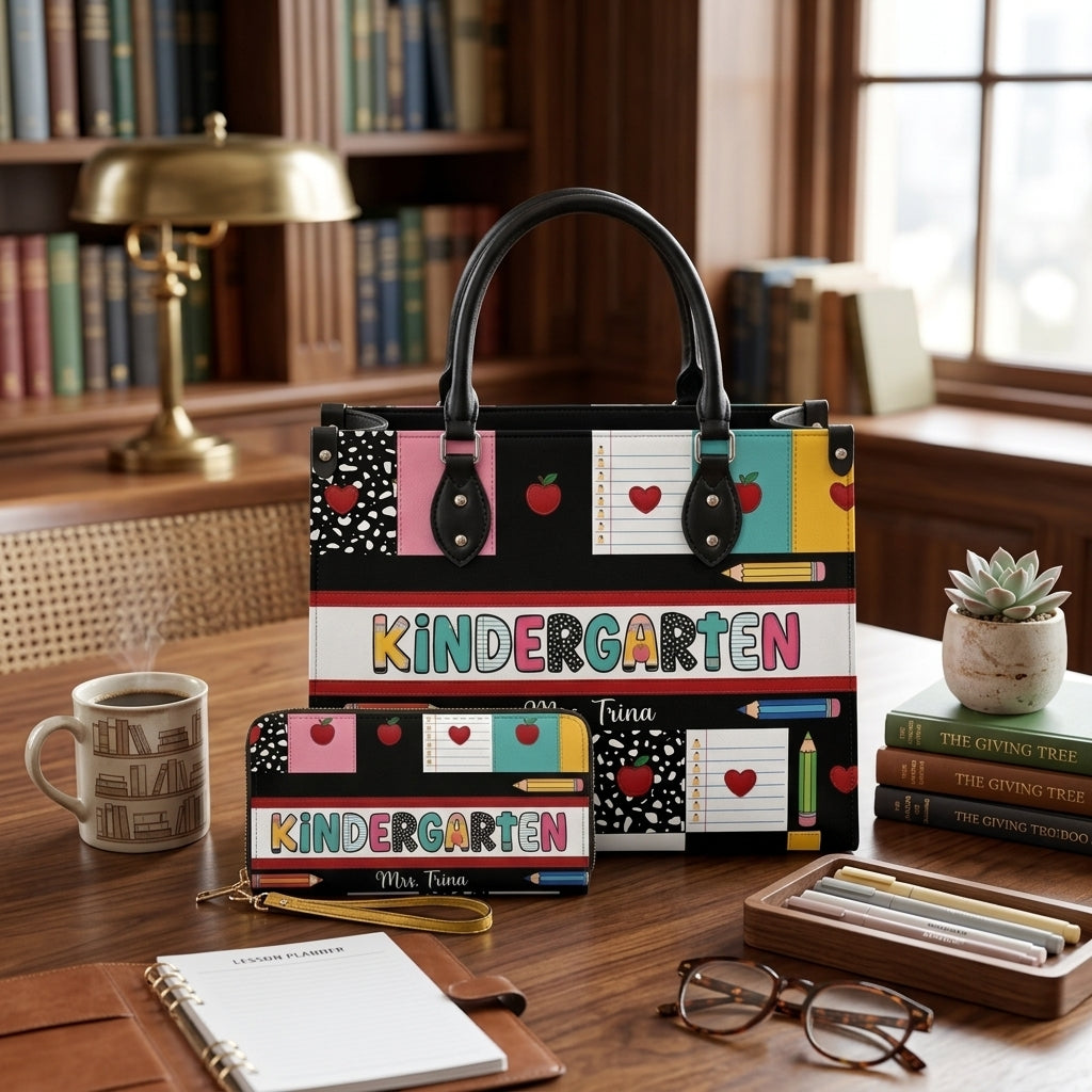 School Supplies & Apple Personalized Leather Bag + Free Matching Leather Wallet