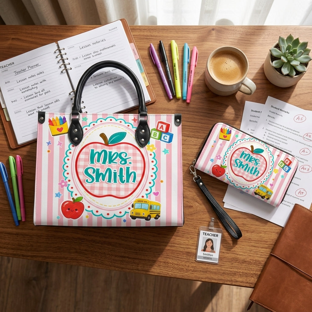 Back to School Apple Personalized Leather Bag + Free Matching Leather Wallet