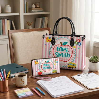 Back to School Apple Personalized Leather Bag + Free Matching Leather Wallet