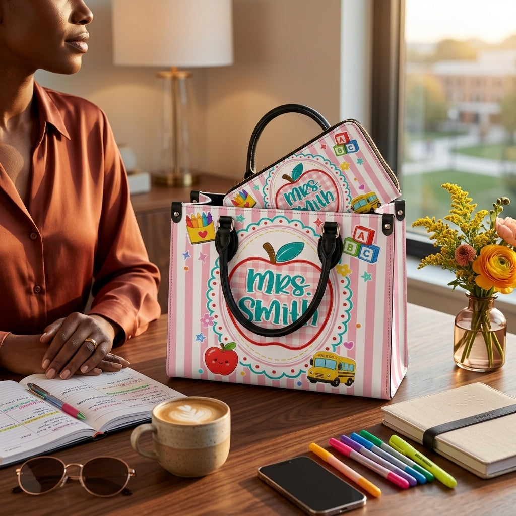 Back to School Apple Personalized Leather Bag + Free Matching Leather Wallet