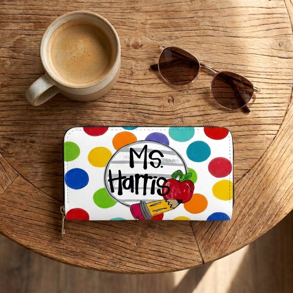 Polka Dot Classroom Personalized Leather Bag + Free Matching Leather Wallet