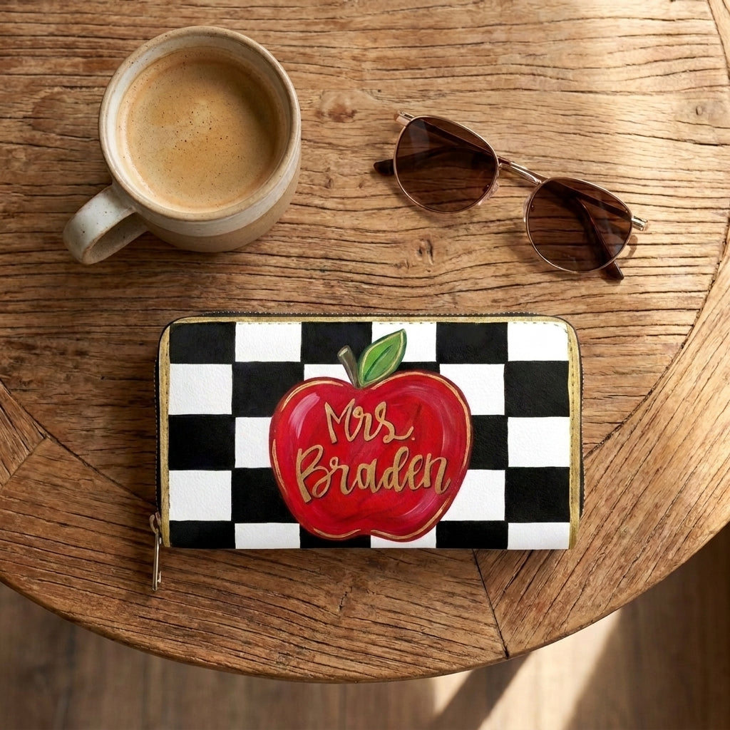 Apple Checkerboard Personalized Leather Bag + Free Matching Leather Wallet