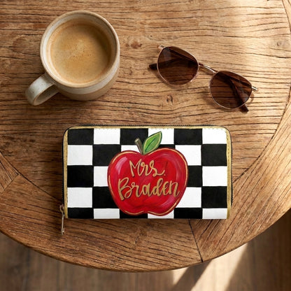 Apple Checkerboard Personalized Leather Bag + Free Matching Leather Wallet
