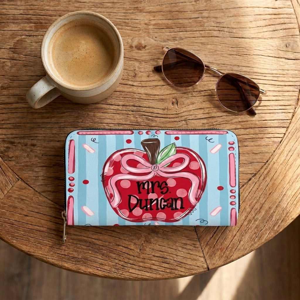 Coquette Apple Teacher Personalized Leather Bag + Free Matching Leather Wallet