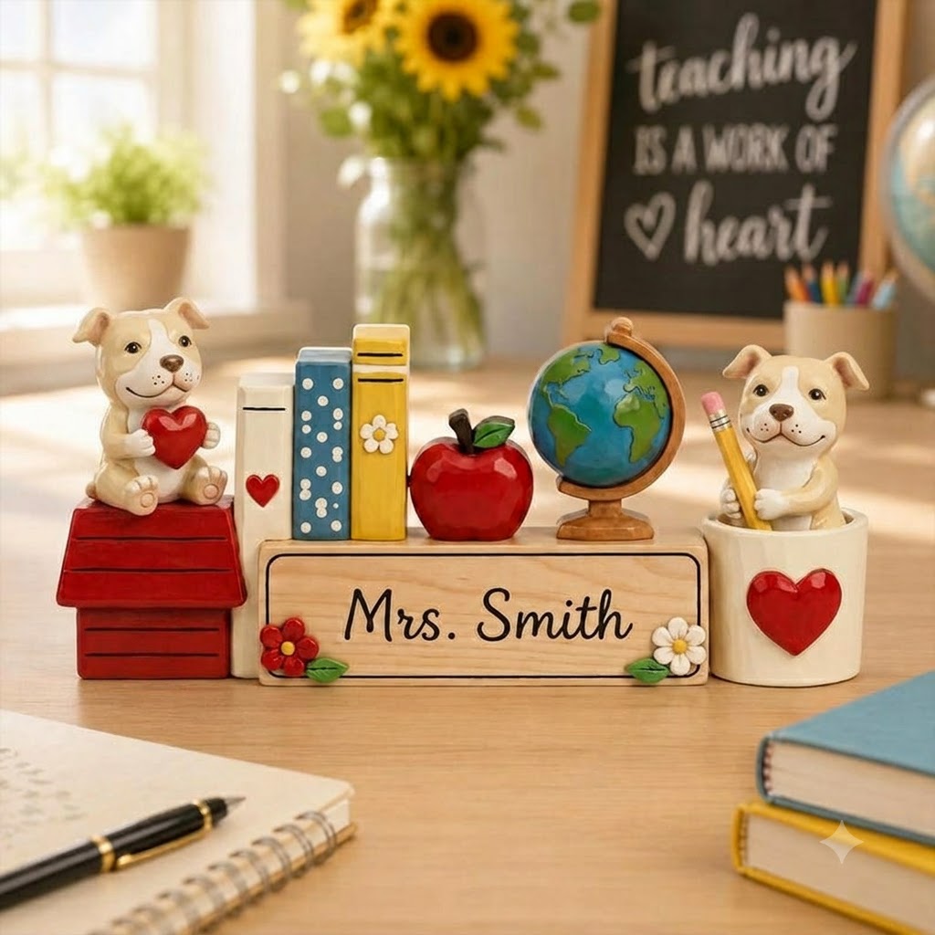 Pancarte de bureau personnalisée pour professeur, Cadeau mignon pour professeur avec motif chien, Plaque nominative personnalisée pour salle de classe, Remerciement pour professeur, Décoration de bureau pour la rentrée scolaire