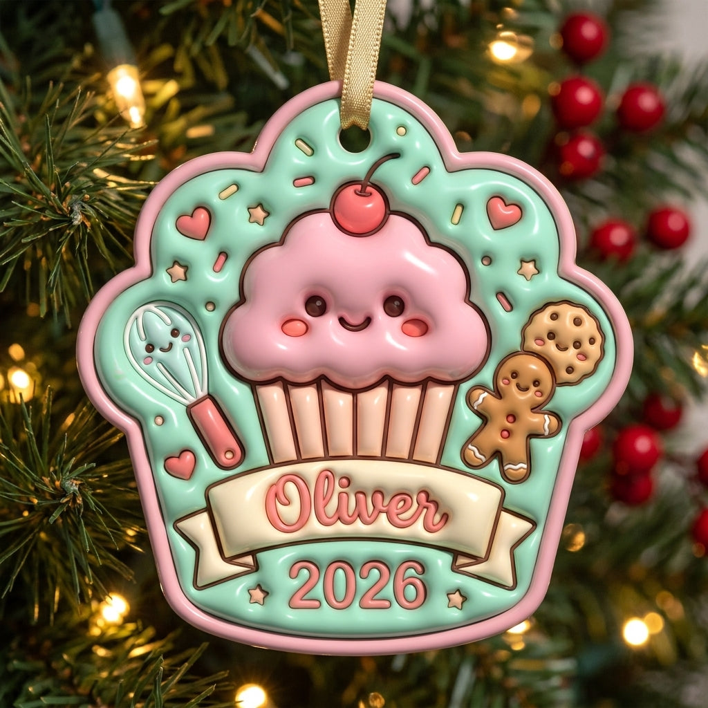 Personalized Cupcake Christmas Ornament 3D Relief Acrylic Ornament Custom Name Baker Gift Cute Christmas Tree Decor 2026