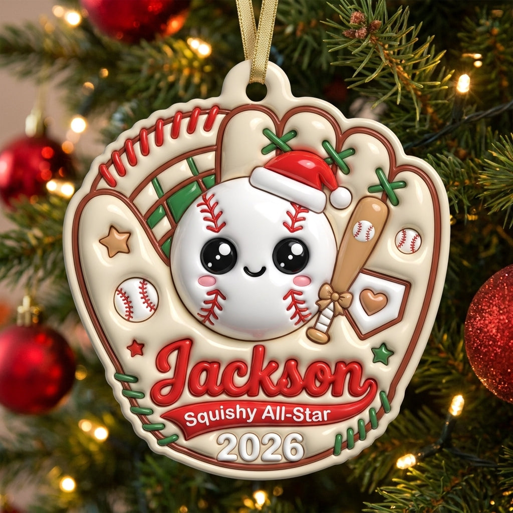 Squishy Baseball Christmas Ornament Personalized 3D Relief Acrylic Ornament Custom Name Baseball Player Gift Sports Decor 2026