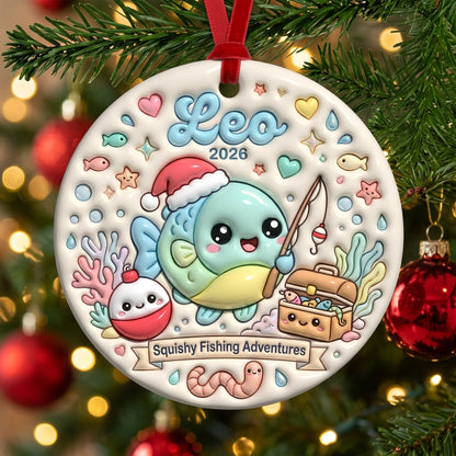 Squishy Fishing Christmas Ornament Personalized 3D Relief Ceramic Ornament Custom Name Fishing Lover Gift Angler Christmas Decor 2026