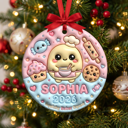 Squishy Baker Christmas Ornament Personalized 3D Relief Ceramic Ornament Custom Name Baking Lover Gift Baker Squad Christmas Decor 2026
