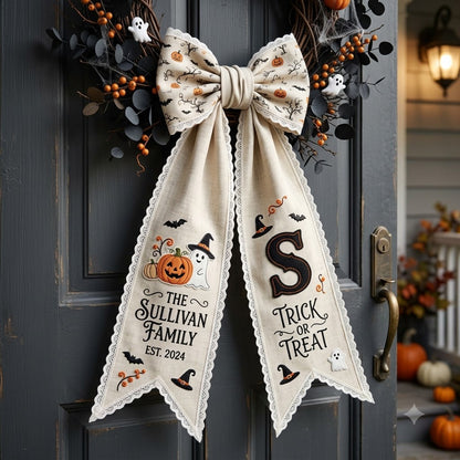 Personalized Halloween Wreath Sash, Spooky Pumpkin & Ghost Door Decor