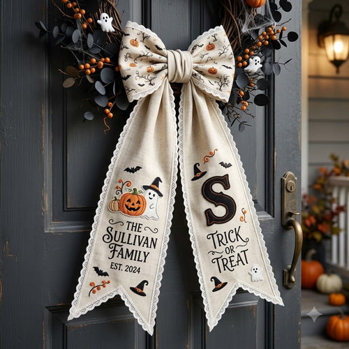Personalized Halloween Wreath Sash, Spooky Pumpkin & Ghost Door Decor