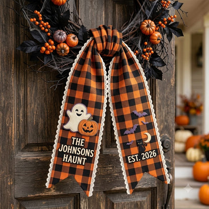 Personalized Halloween Wreath Sash, Spooky Pumpkin & Ghost Door Decor