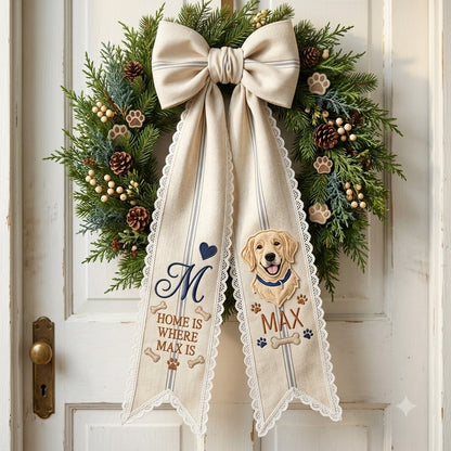 Personalized Christmas Wreath Sash, Green Plaid Bow & Christmas Dog Door Decor