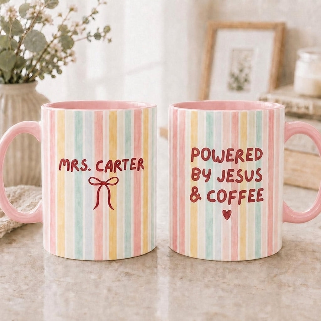 Powered By Jesus Coffee Mug, Christian Religious Drinkware, Gift for Women