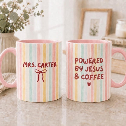 Powered By Jesus Coffee Mug, Christian Religious Drinkware, Gift for Women