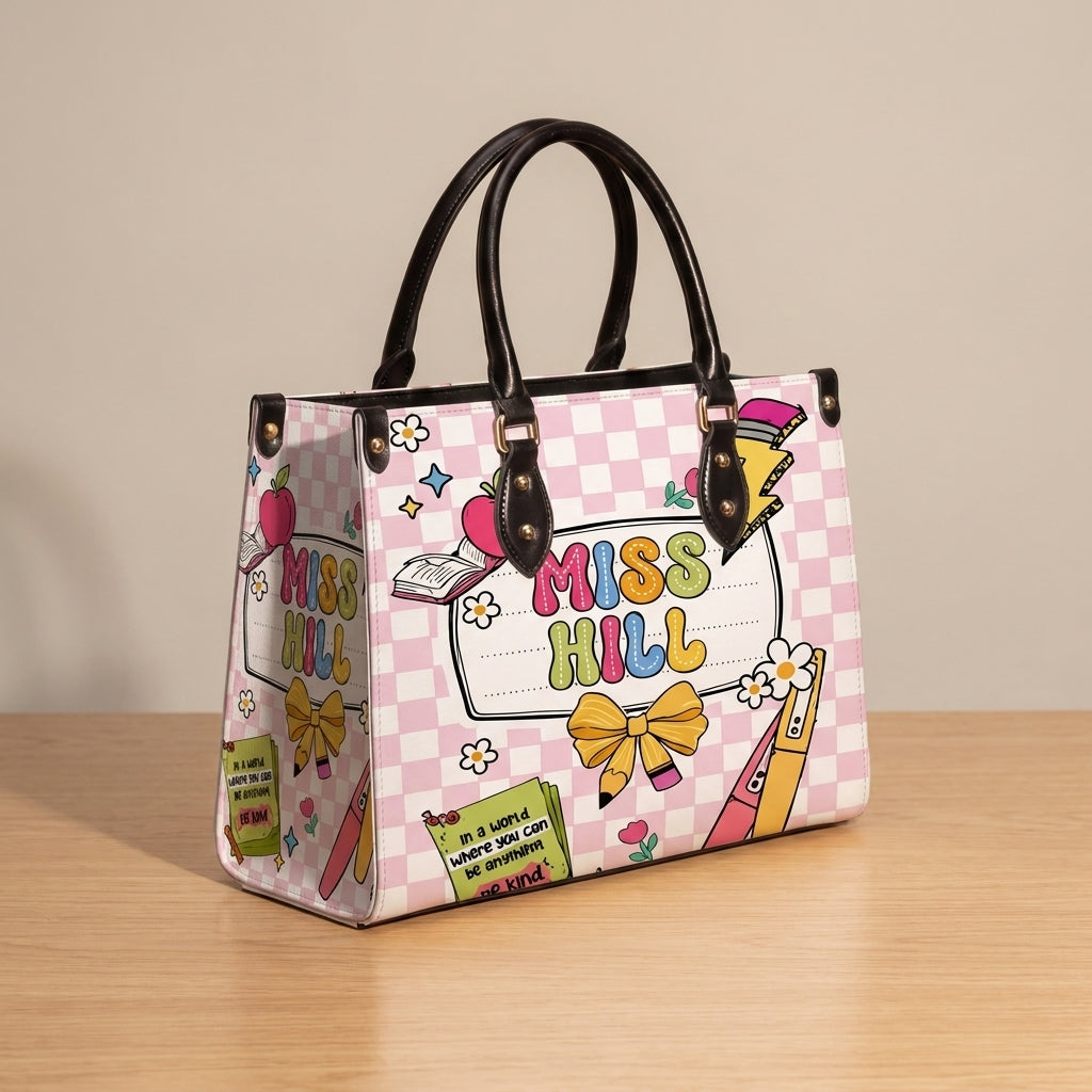 Lovely Teacher Name Personalized Leather Bag + FREE Matching Leather Wallet