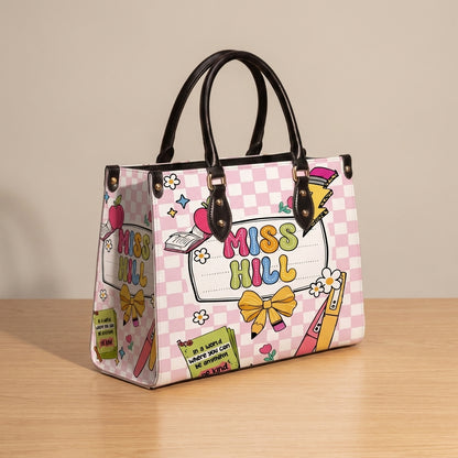 Lovely Teacher Name Personalized Leather Bag + FREE Matching Leather Wallet