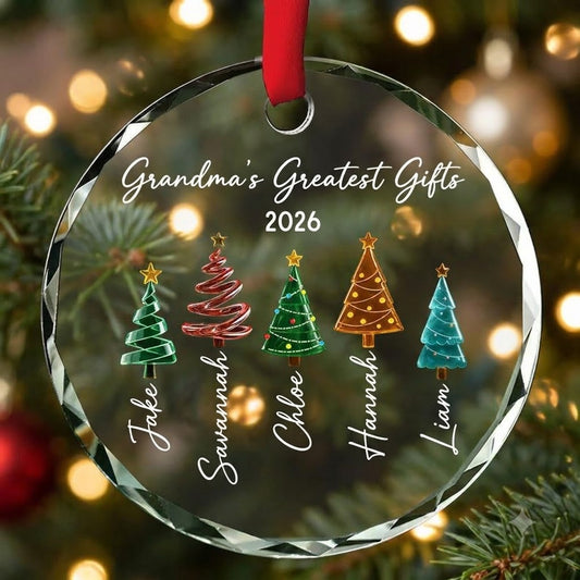 Personalized Grandma Glass Ornament, Custom Grandkids Names Christmas Gift, Grandma Gift 2026