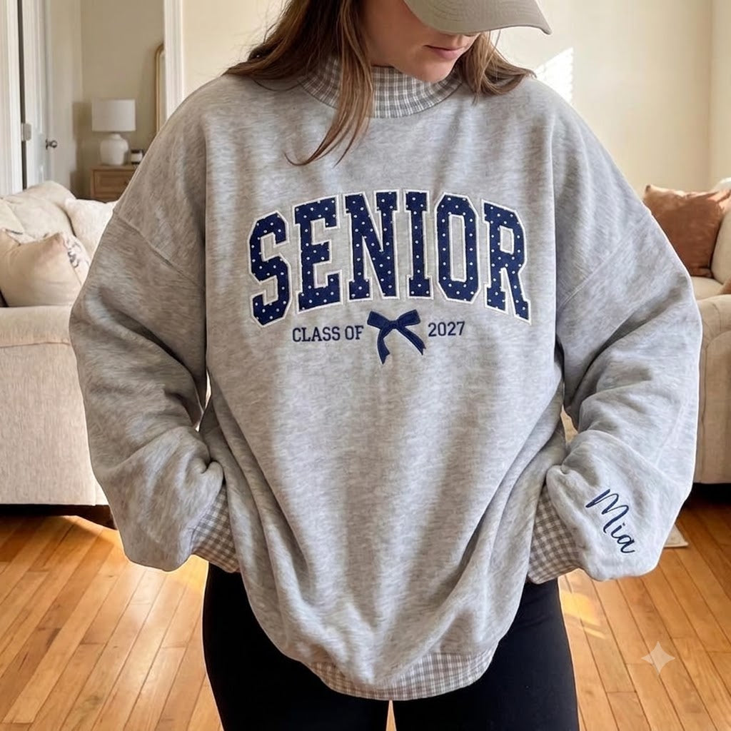 Senior 2027 Embroidered Sweatshirt, Personalized Senior Sweatshirt, Senior Applique Sweatshirt, Class of 2027 Crewneck, Graduation Gift