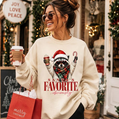 Santa's Favorite Raccoon Christmas Sweatshirt, Funny Animal Holiday Pullover, Cute Christmas Gift for Raccoon Lovers
