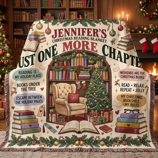 Christmas Book Lover Blanket, Personalized Reading Woven Throw, Bookworm Christmas Gift, Cozy Library Blanket, Gift for Reader