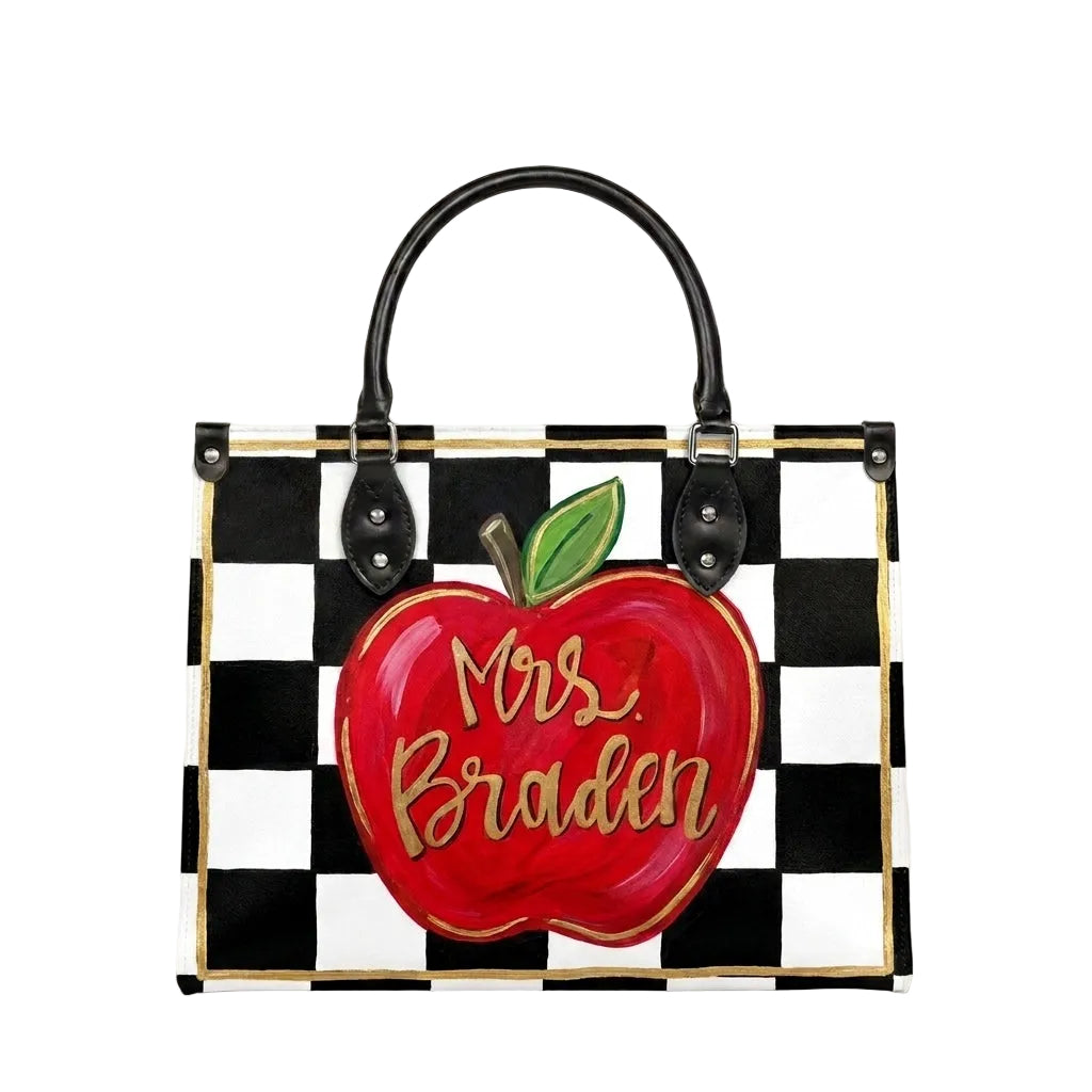 Apple Checkerboard Personalized Leather Bag + Free Matching Leather Wallet