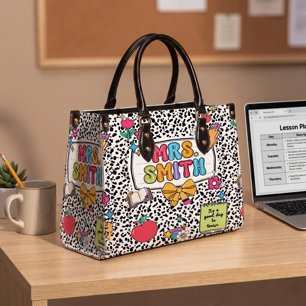 Teacher Name Back To School Personalized Leather Bag + FREE Matching Leather Wallet