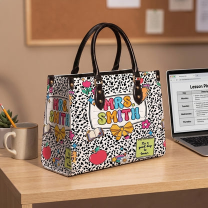 Teacher Name Back To School Personalized Leather Bag + FREE Matching Leather Wallet