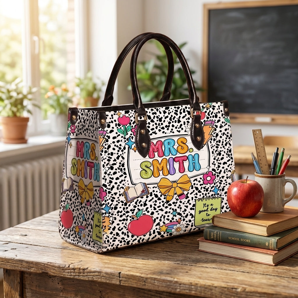 Teacher Name Back To School Personalized Leather Bag + FREE Matching Leather Wallet