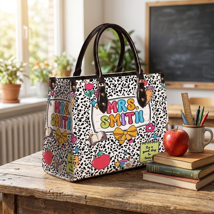 Teacher Name Back To School Personalized Leather Bag + FREE Matching Leather Wallet